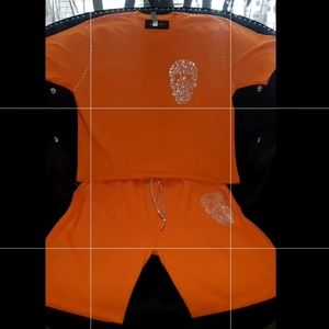 Custom Rhinestone Skull Short Set